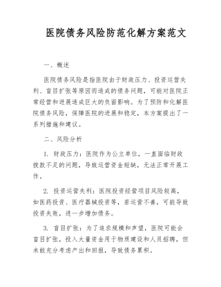 医院债务风险防范化解方案范文