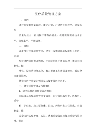 医院医疗质量管理方案