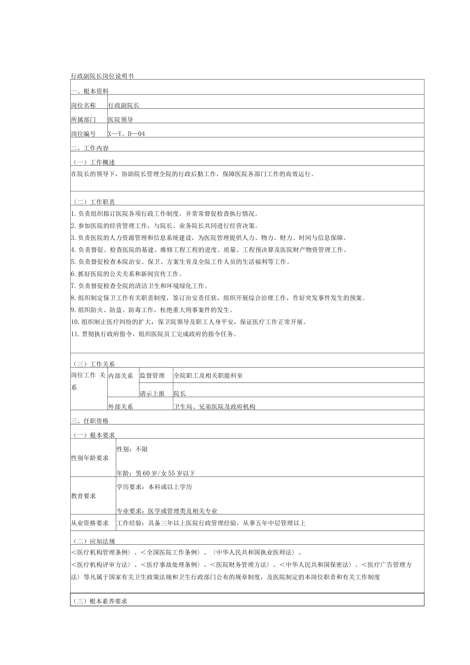 医院后勤岗位说明书_第1页