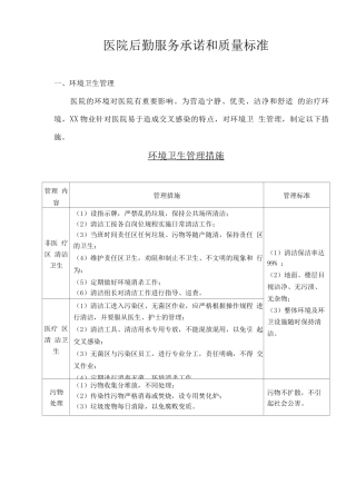 医院后勤服务承诺和质量标准