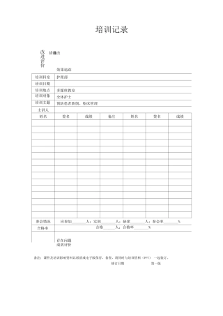 医院培训计划表培训记录表培训签到表护理部培训记录表