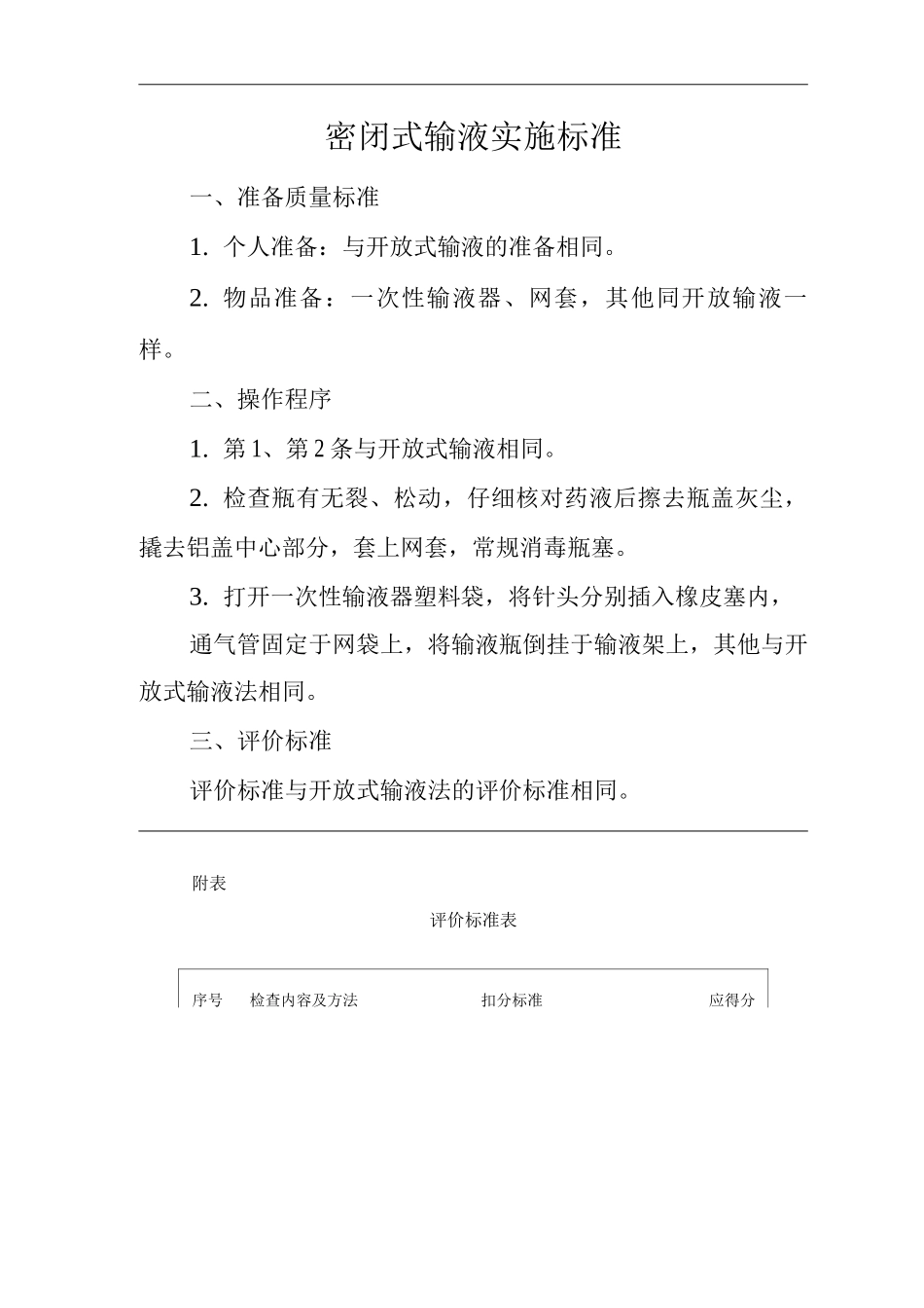 医院密闭式输液实施标准_第1页