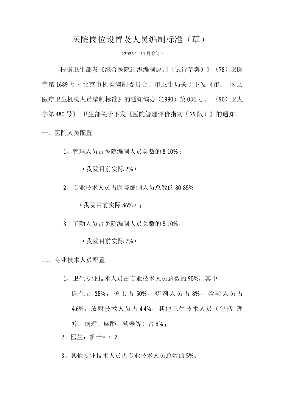 医院岗位设置及人员编制标准_第1页