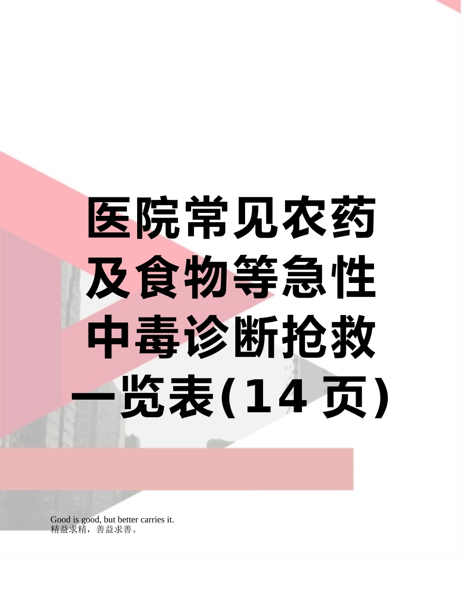 医院常见农药及食物等急性中毒诊断抢救一览表_第1页