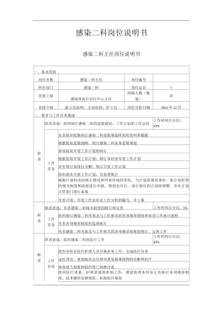 医院感染二科工作岗位职责岗位说明书