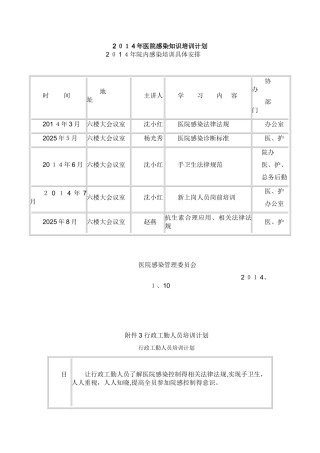医院感染知识培训计划