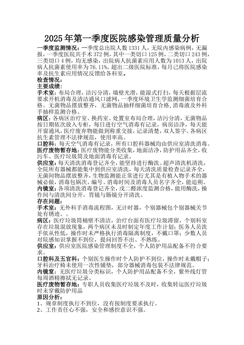 医院感染管理质量分析_第1页
