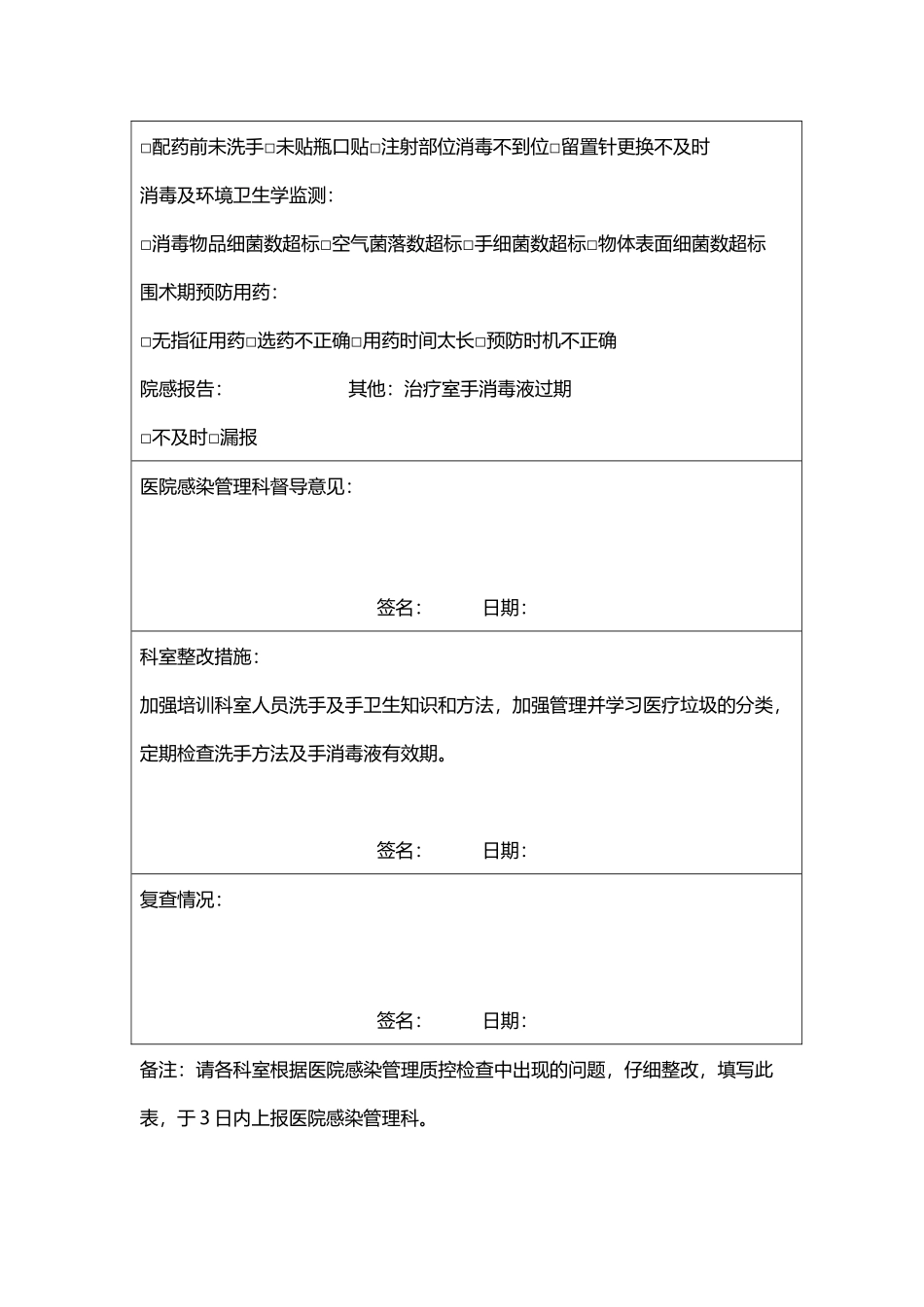 医院感染管理质量持续改进督导反馈单_第3页