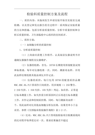 医院检验科质量管理制度检验科质量控制方案及流程
