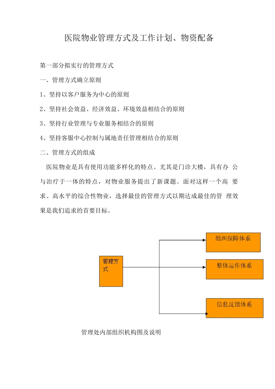 医院物业管理方式及工作计划、物资配备_第1页