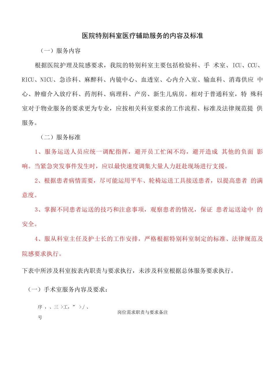 医院特殊科室医疗辅助服务的内容及标准_第1页
