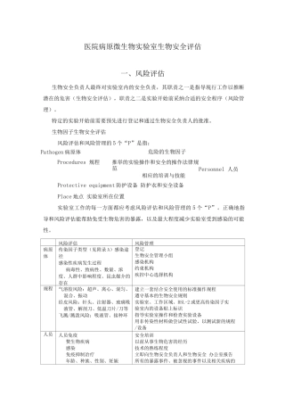医院病原微生物实验室生物安全评估