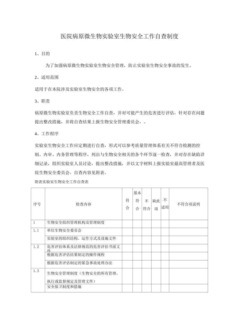 医院病原微生物实验室生物安全工作自查制度_第1页