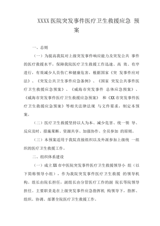 医院突发事件医疗卫生救援应急预案3