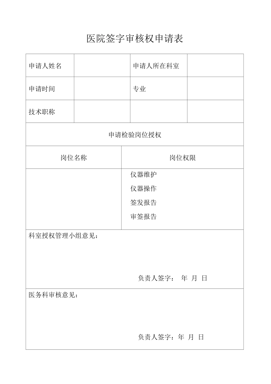 医院签字审核权申请表_第1页