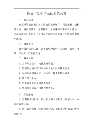 医院透析中发生溶血的应急预案