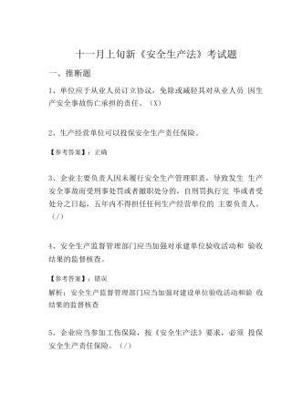 十一月上旬新《安全生产法》考试题