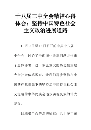 十八届三中全会精神心得体会：坚持中国特色社会主义政治发展道路