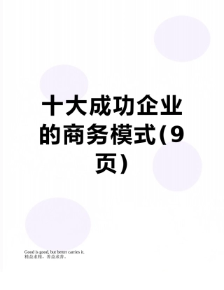 十大成功企业的商务模式