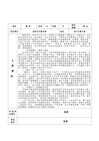 华融湘江银行岳阳分行“优质服务明星”推荐表