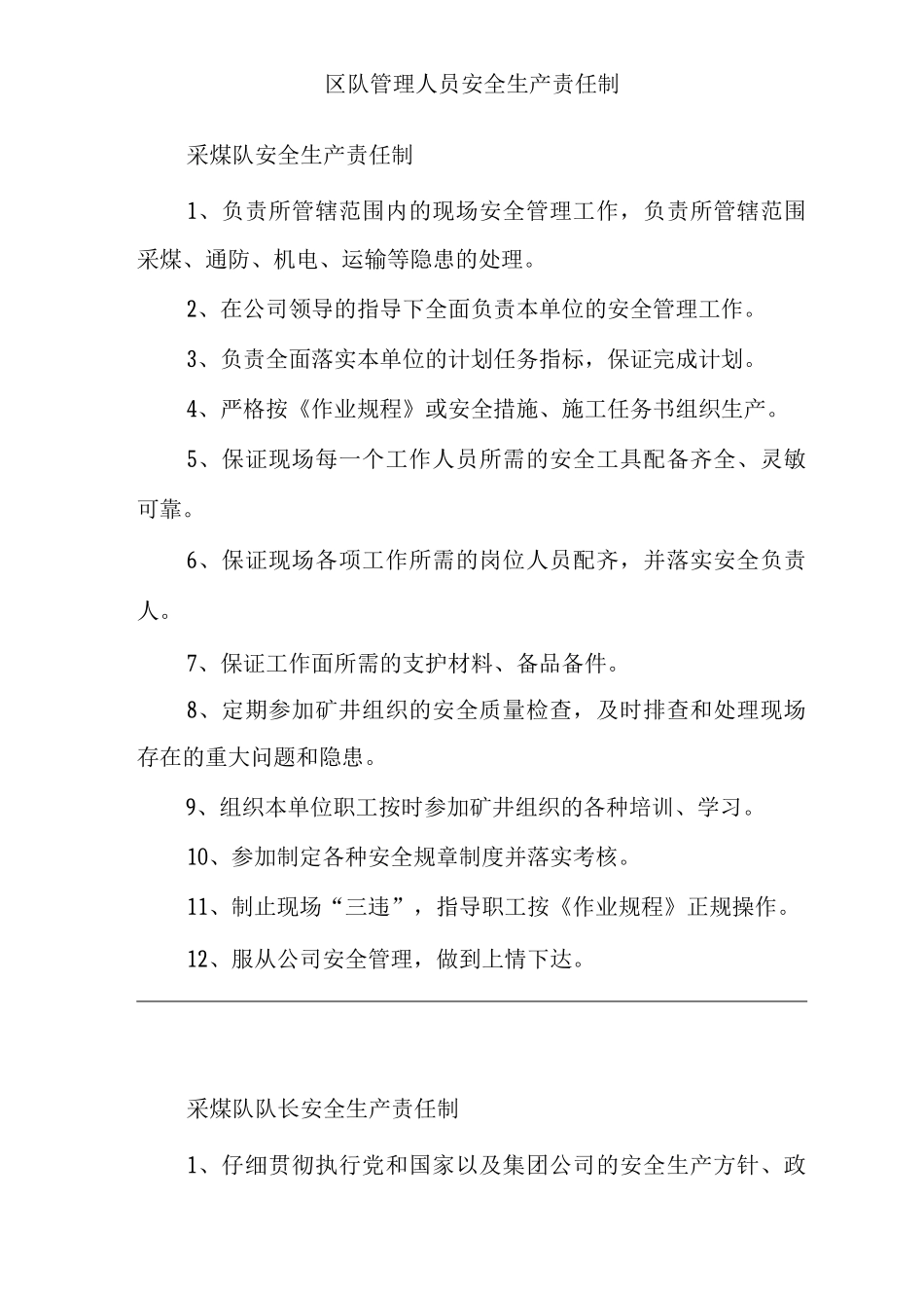 单位公司企业区队管理人员安全生产责任制_第2页
