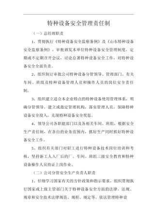 单位公司企业特种设备安全管理责任制2
