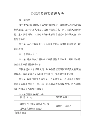单位公司企业规章制度经营风险预警管理办法