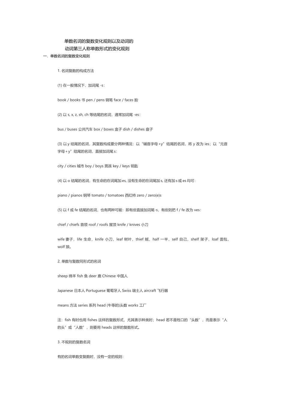 单数名词变复数的规则以及动词第三人称单数形式变化规则_第2页