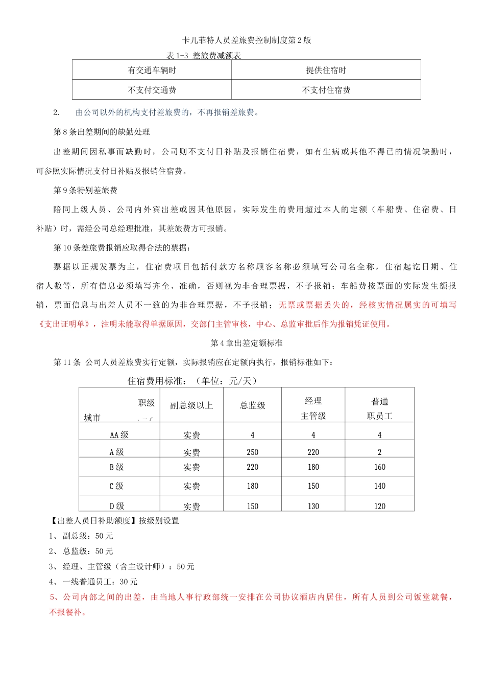 卡儿菲特人员差旅费控制制度第2版_第3页