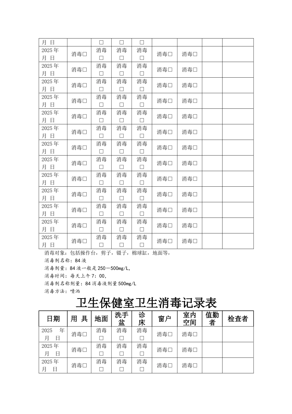卫生保健室卫生消毒记录表_第2页