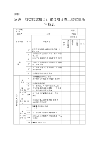 危害一般类的放射诊疗建设项目竣工验收现场审核表