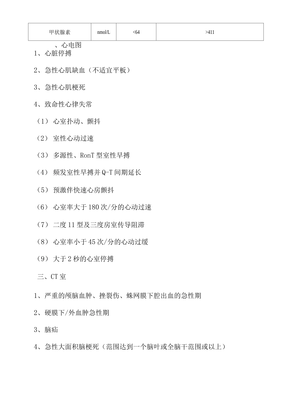 危急值质控与考核各科室危急值项目和范围检验科心电图CT室核磁共振室放射科超声科_第3页