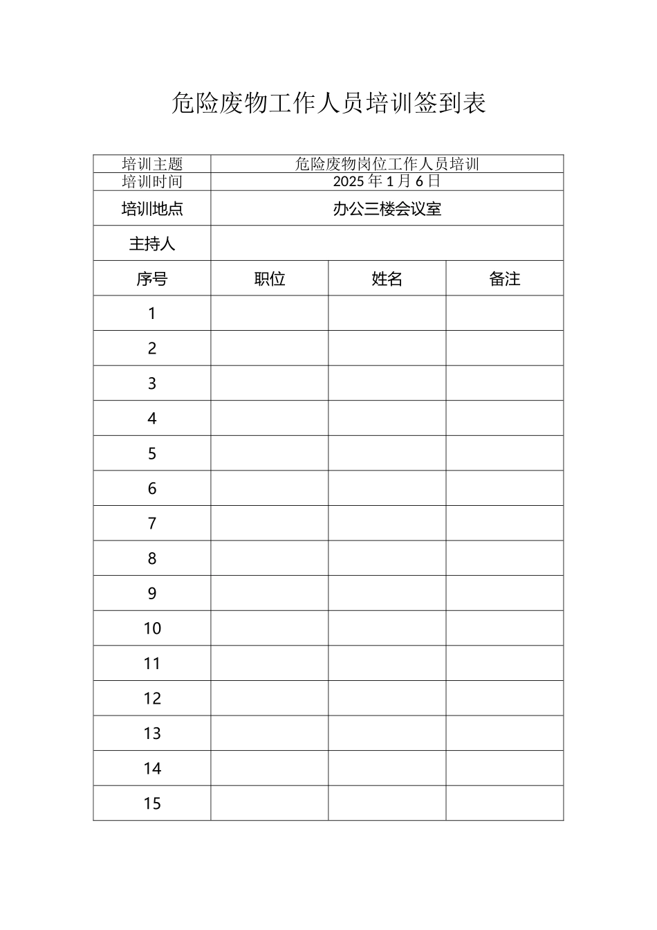 危险废物工作人员培训签到表_第2页