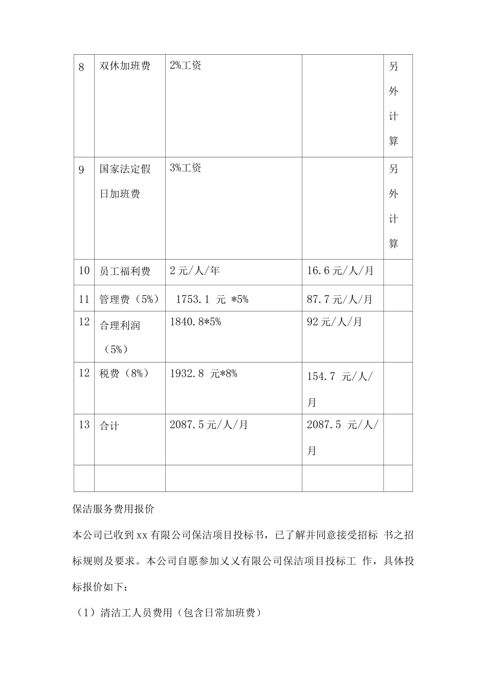 厂区保洁服务费报价计算依据明细_第2页