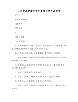 压力管道故障及常见事故应急处理方式