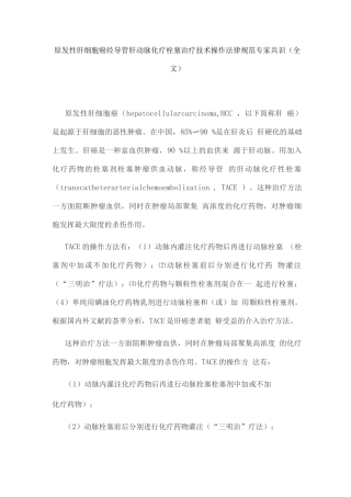 原发性肝细胞癌经导管肝动脉化疗栓塞治疗技术操作规范专家共识