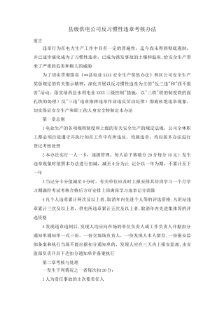 县级供电公司反习惯性违章考核办法