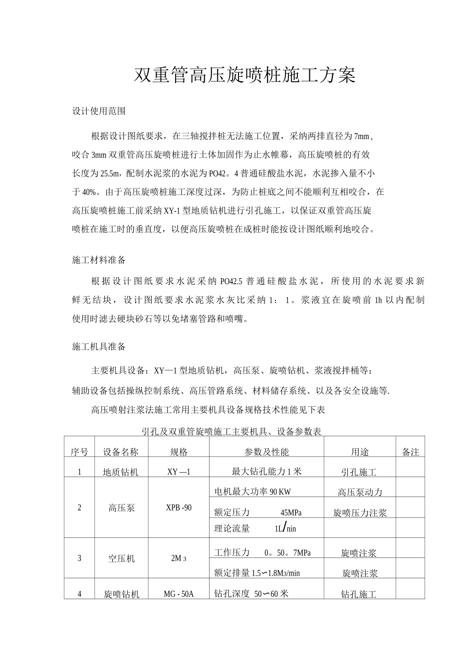 双重管高压旋喷桩施工方案带引孔_第1页