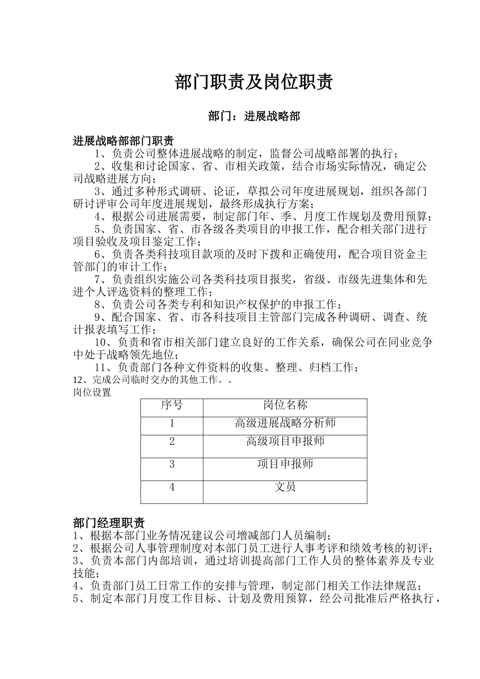 发展战略部部门职责及岗位职责_第1页