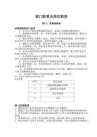 发展战略部部门职责及岗位职责