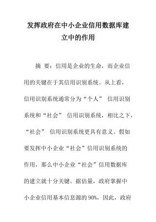 发挥政府在中小企业信用数据库建立中的作用