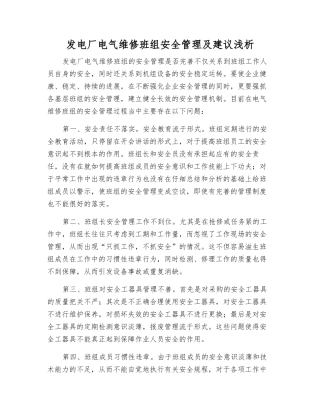 发电厂电气维修班组安全管理及建议浅析
