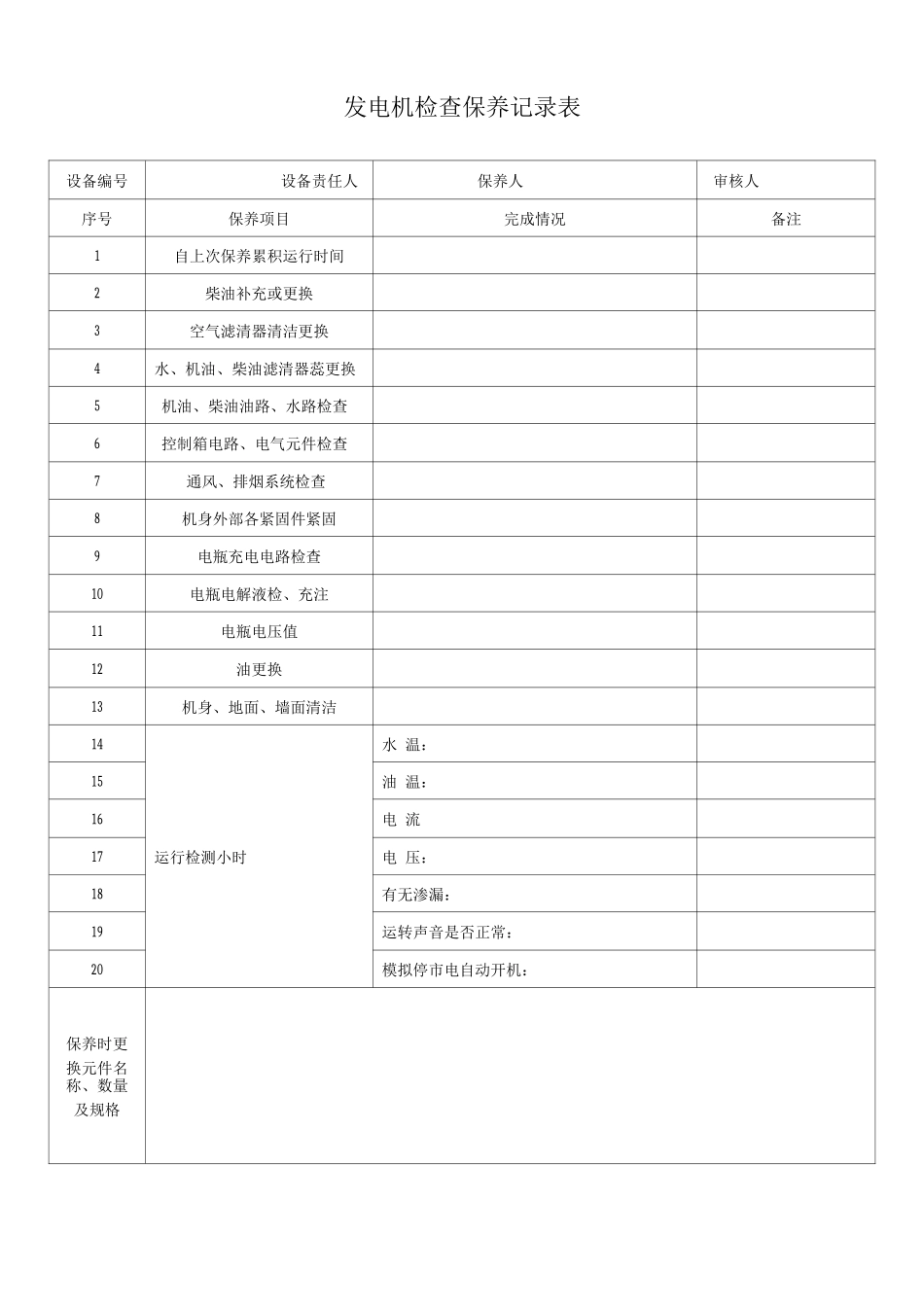 发电机保养检查记录表_第1页