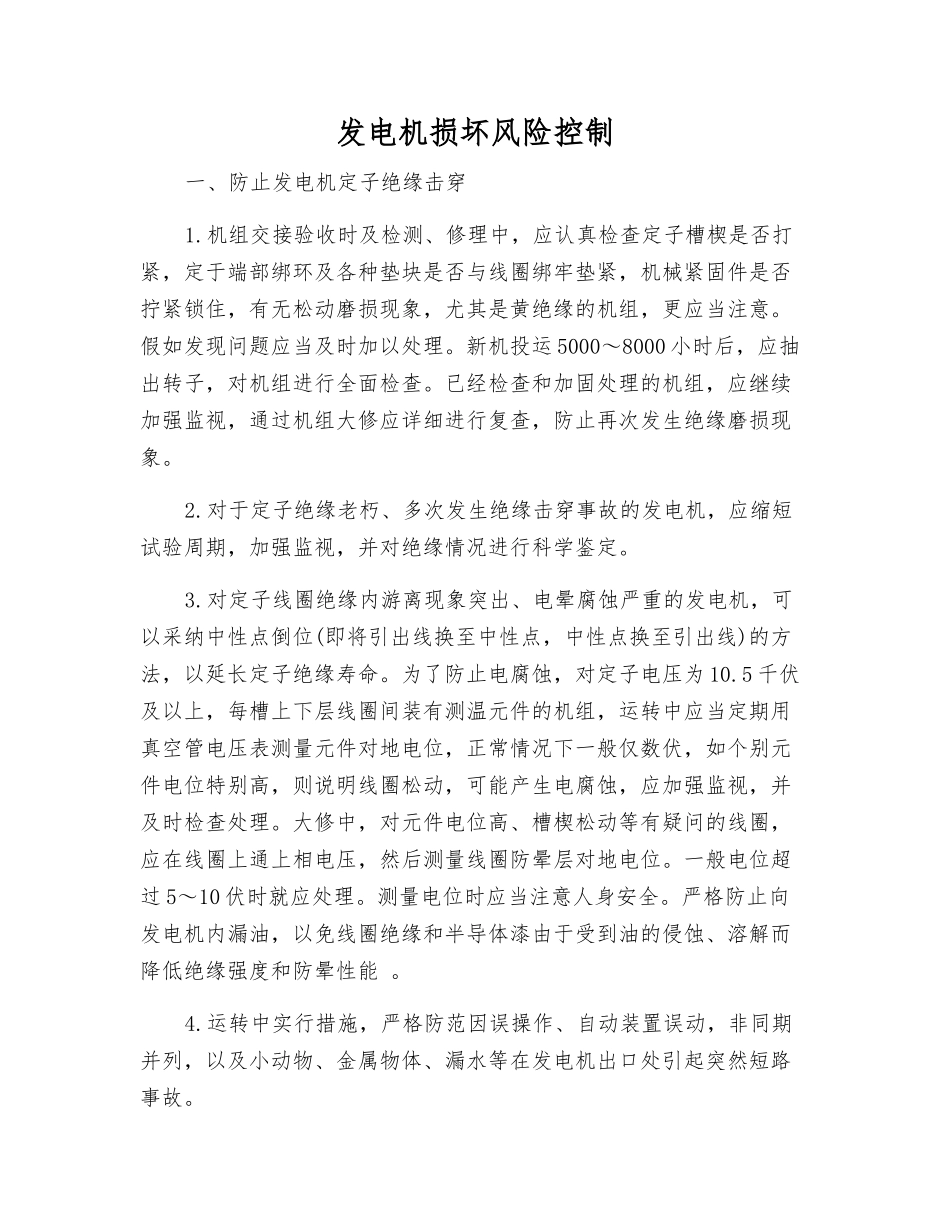发电机损坏风险控制_第1页