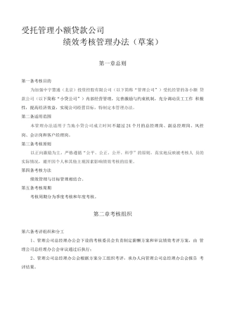 受托管理小贷公司绩效考核管理办法