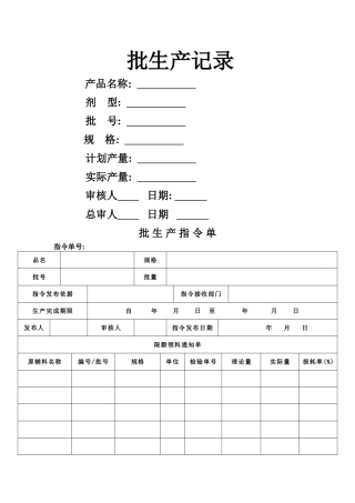 口服液批生产记录