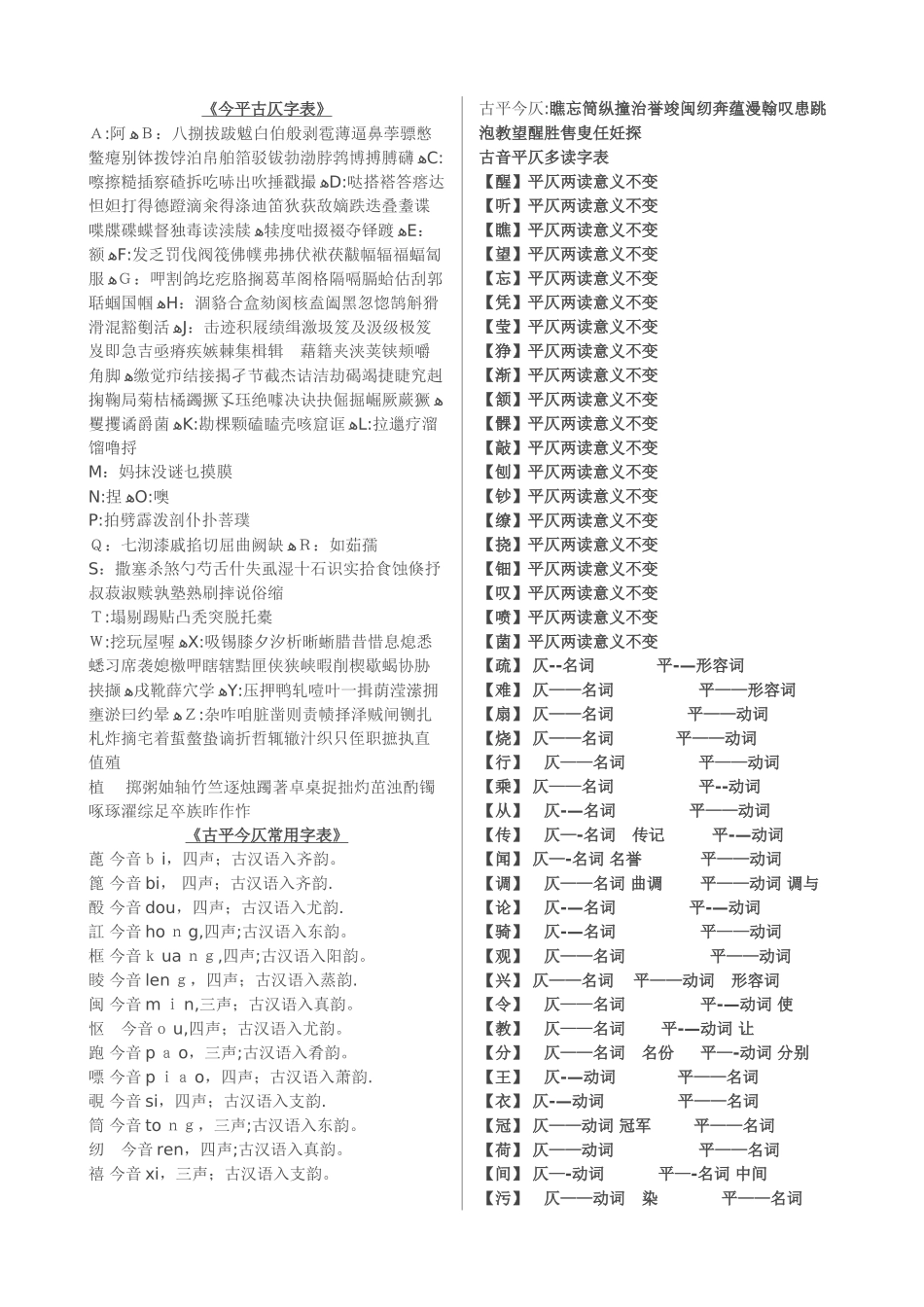 古仄古平字表_第1页