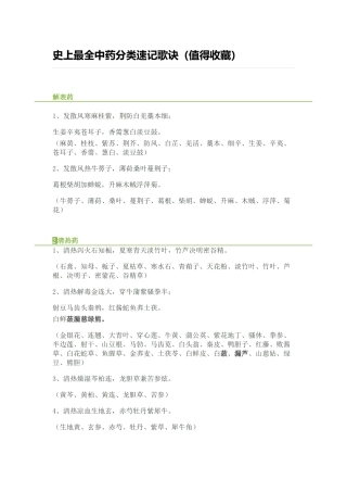 史上最全中药分类速记歌诀