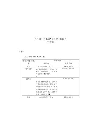 各个部门在ERP系统中工作职责