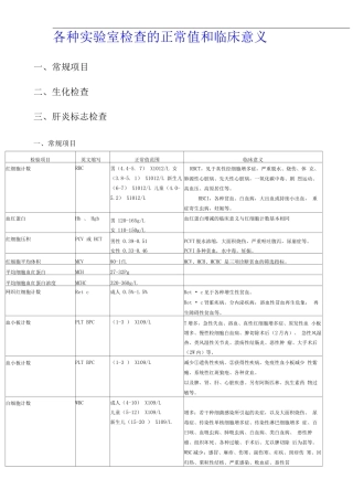 各种实验室检查的正常值和临床意义浅析